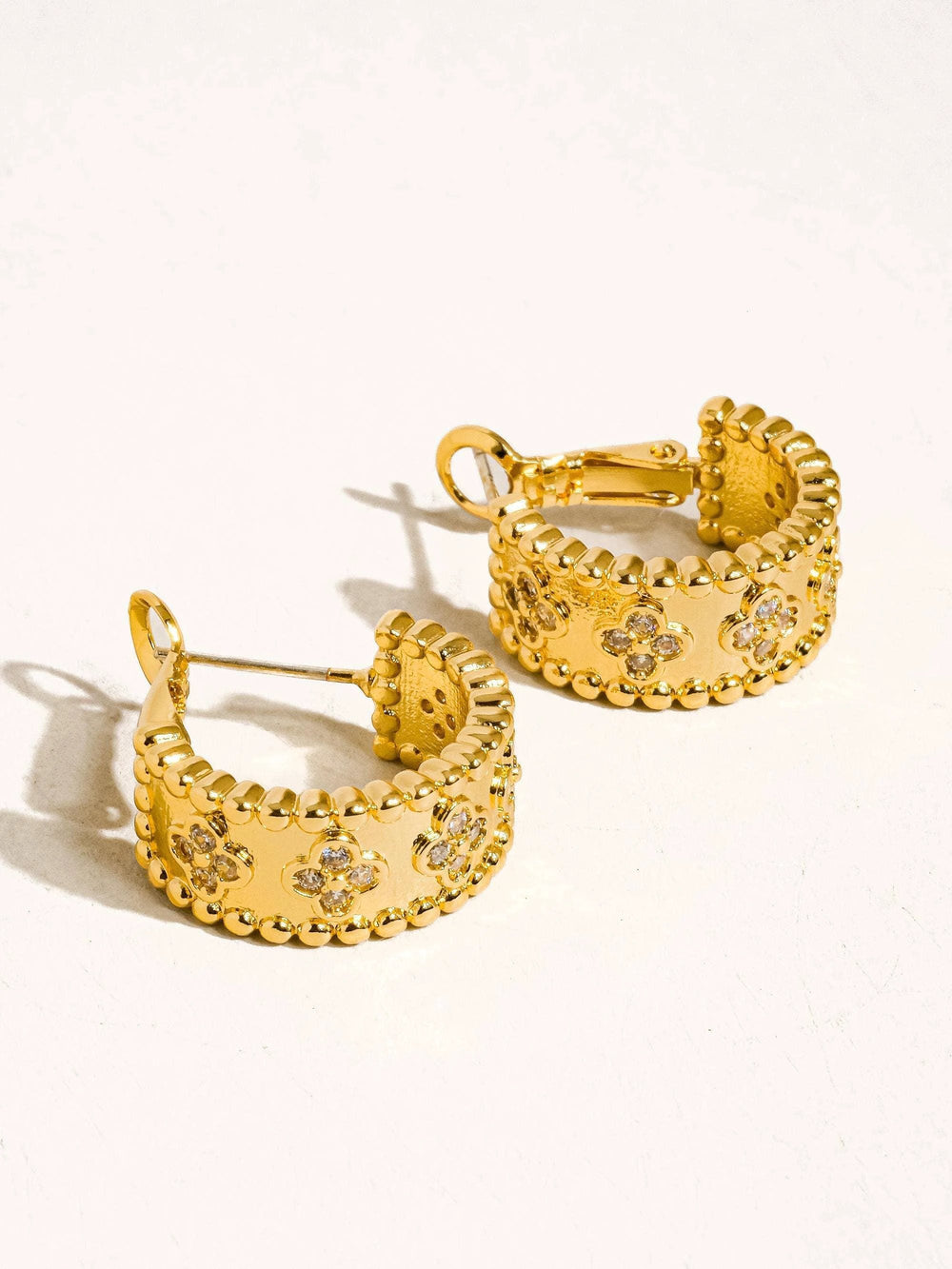 Ismaël 18K Gold Vintage Floral Hoop Earrings - CZ Statement Hoops Flânerie by MAIQ