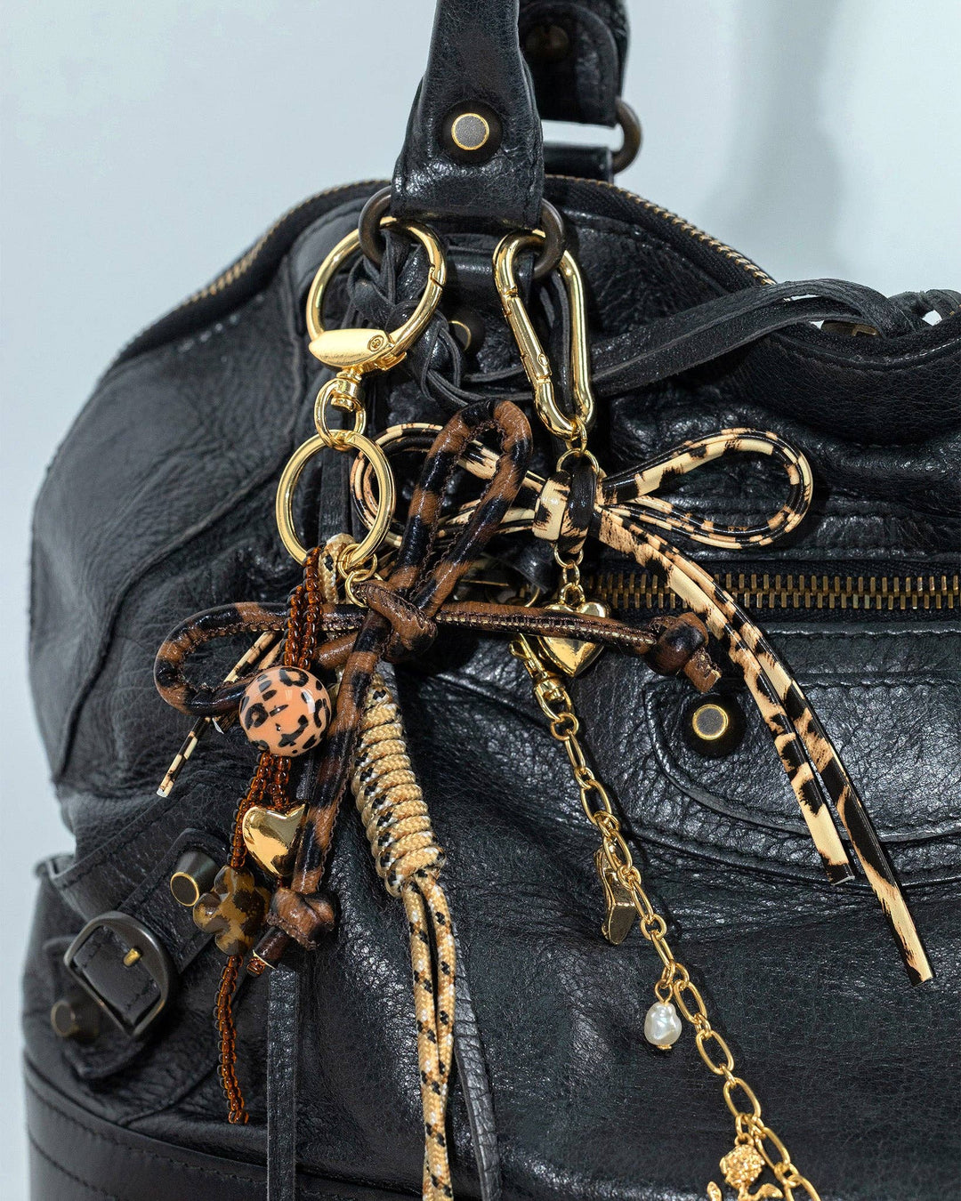 Leather Leopard Rope Knot Dangle Bag Charm Sessori