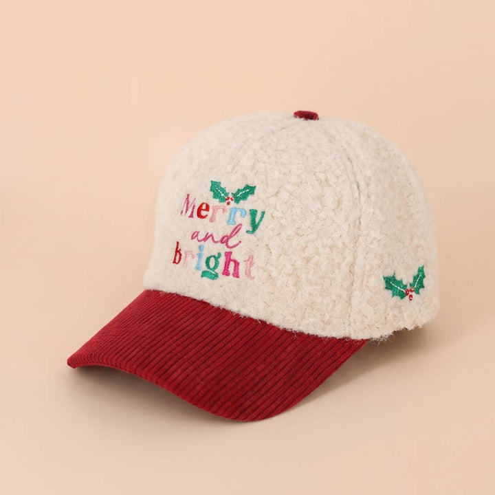Merry And Bright Embroidered Sherpa Baseball Cap