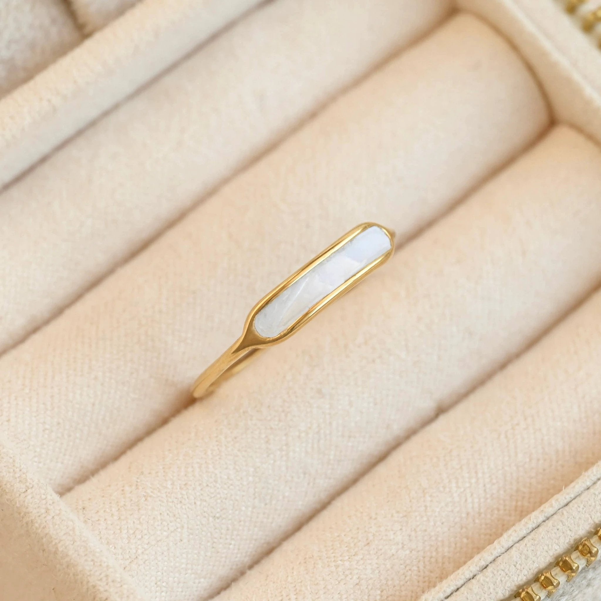 Dainty Mother of Pearl Ring - Slim Pearl Stacker Ring
