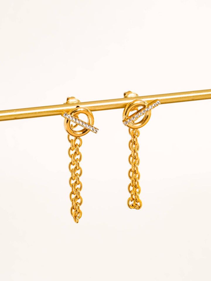 Lisle 18K Gold Non-Tarnish CZ Chain Drop Earrings