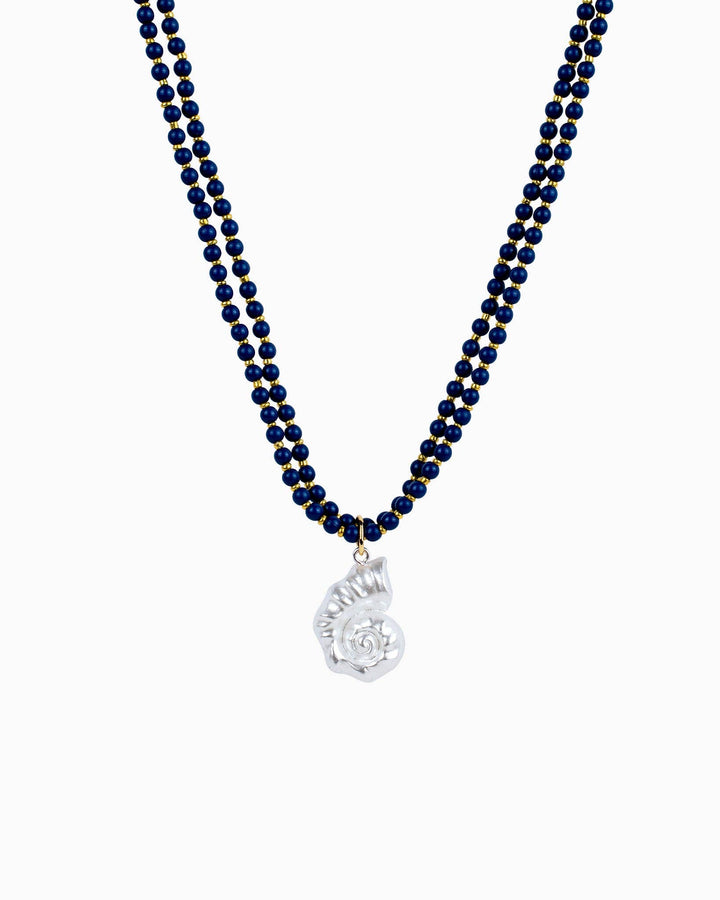 Beach Mode Navy Beaded Shell Necklace Sessori