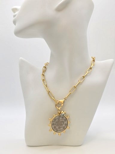 Matte Gold French Bee Coin Medallion Boutique Jewelry VB&amp;CO Designs Handmade Jewelry