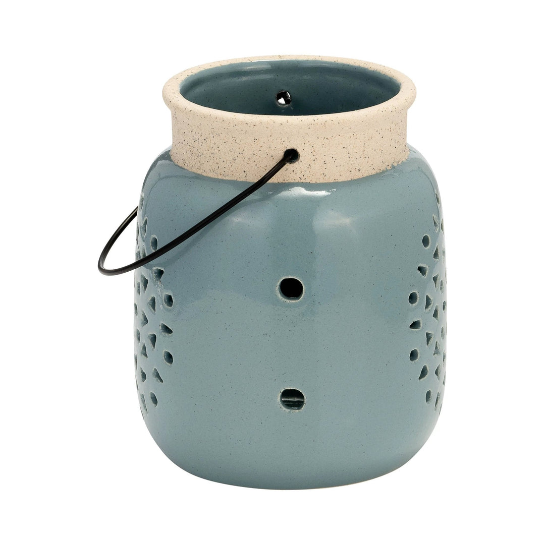 Ceramic Flower Cut Out Lantern with Handle - Blue, 6 in. Sagebrook Home