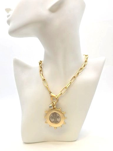 Matte Gold French Bee Coin Medallion Boutique Jewelry VB&amp;CO Designs Handmade Jewelry