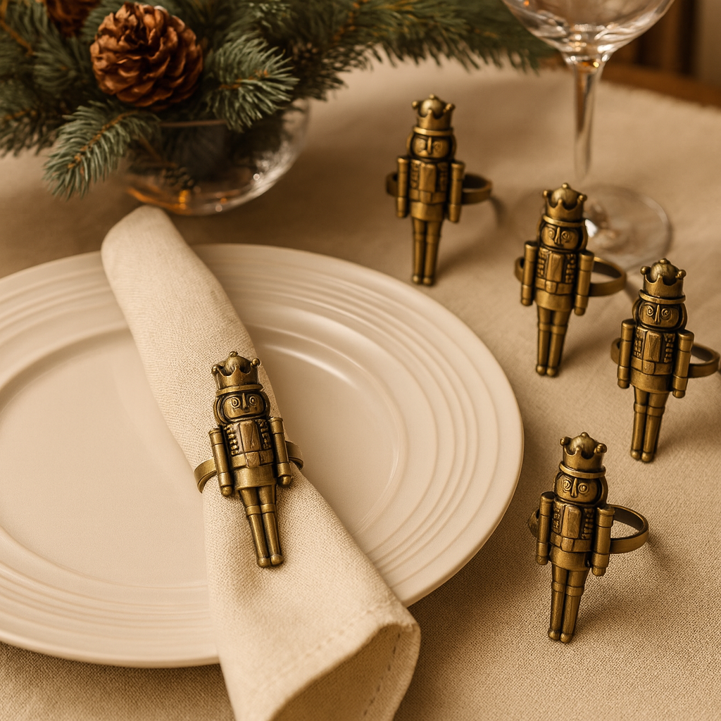 Bronze Nutcracker Napkin Rings – Set of 4