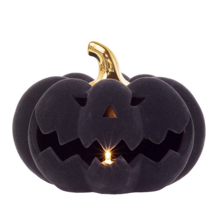 Black Flocked Velvet Jack O Lantern LED Halloween