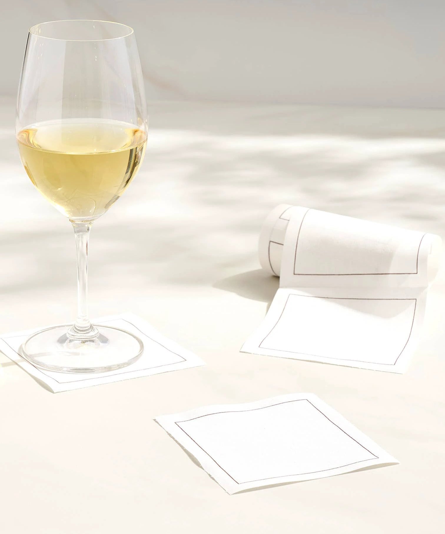 Solid White Rabbit Cocktail Napkin Gold Border