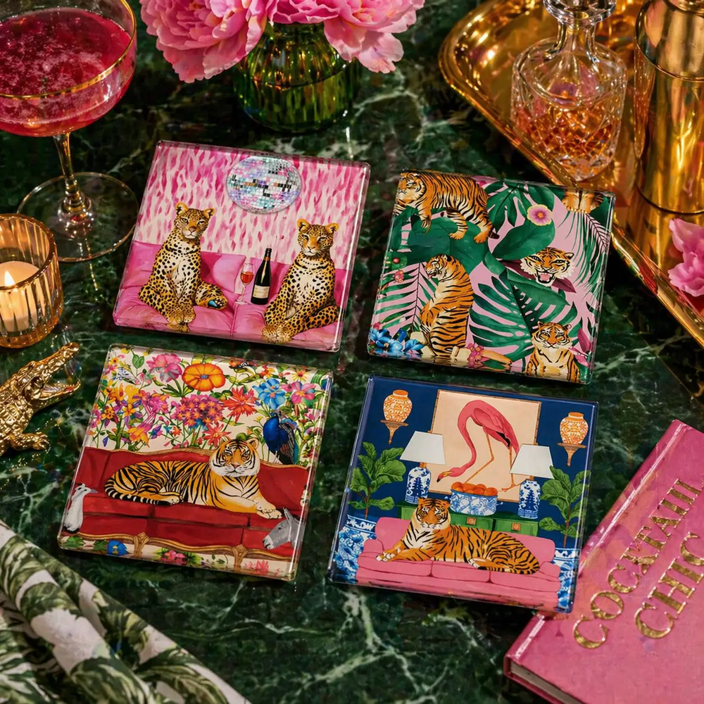 Spring Safari Glass Coaster Set of 4 Boutique Gift The Tray girl & more