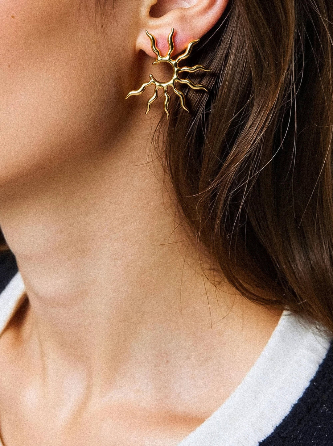 Vionne sunburst statement earrings, 18K gold non-tarnish finish