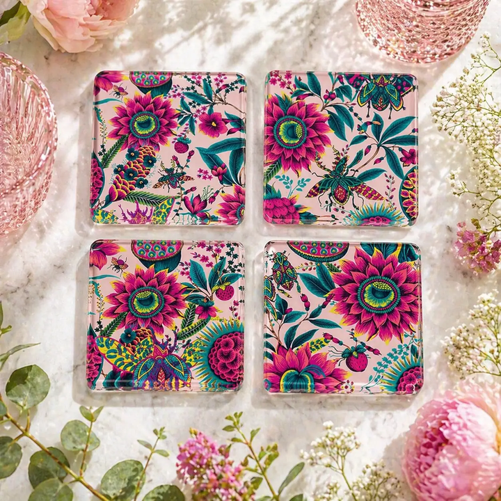 Spring Floral Glass Coasters Set 4  – Giftable Entertainment The Tray girl &amp; more