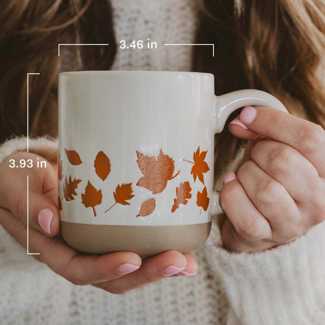 Orange Leaves Stoneware Coffee Mug - Fall Decor