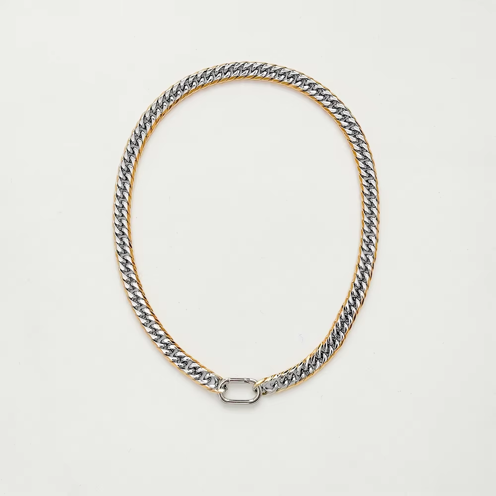 Milan Stack Necklace 18K Gold Two Tone Layered Chain (17.7” &amp; 19.7”)