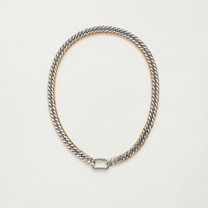 Milan Stack Necklace 18K Gold Two Tone Layered Chain (17.7” &amp; 19.7”)