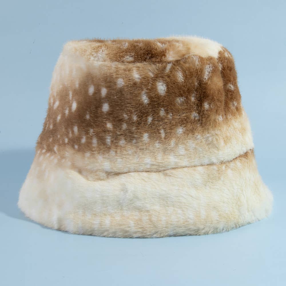 Spotted Plush Fawn Fur Bucket Hat
