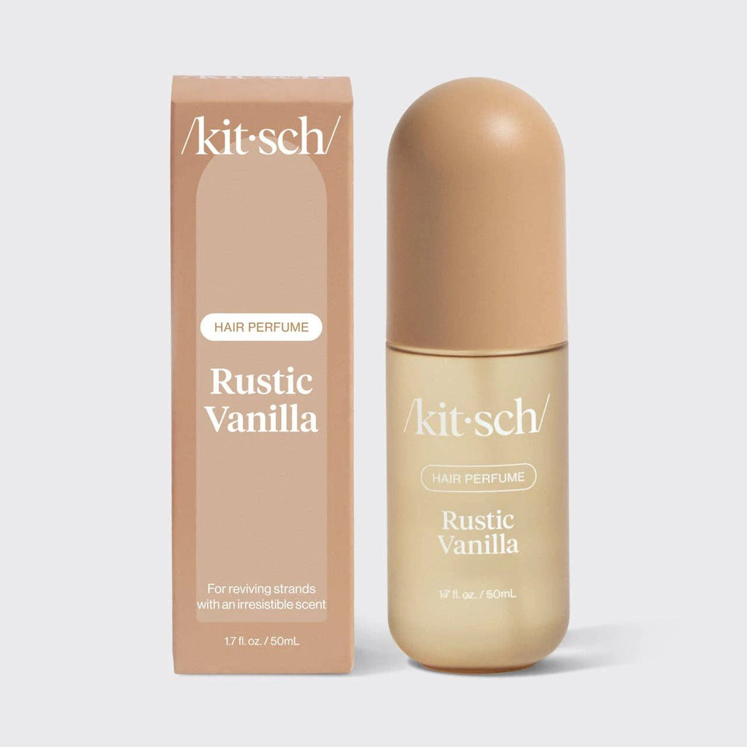 Rustic Vanilla hair perfume bottle and box, two-piece beige set by KITSCH