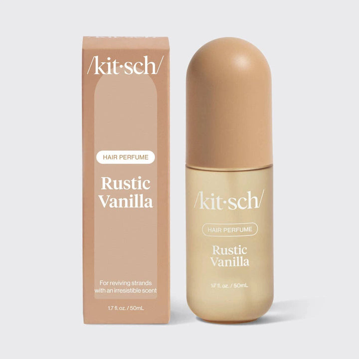 Rustic Vanilla hair perfume bottle and box, two-piece beige set by KITSCH