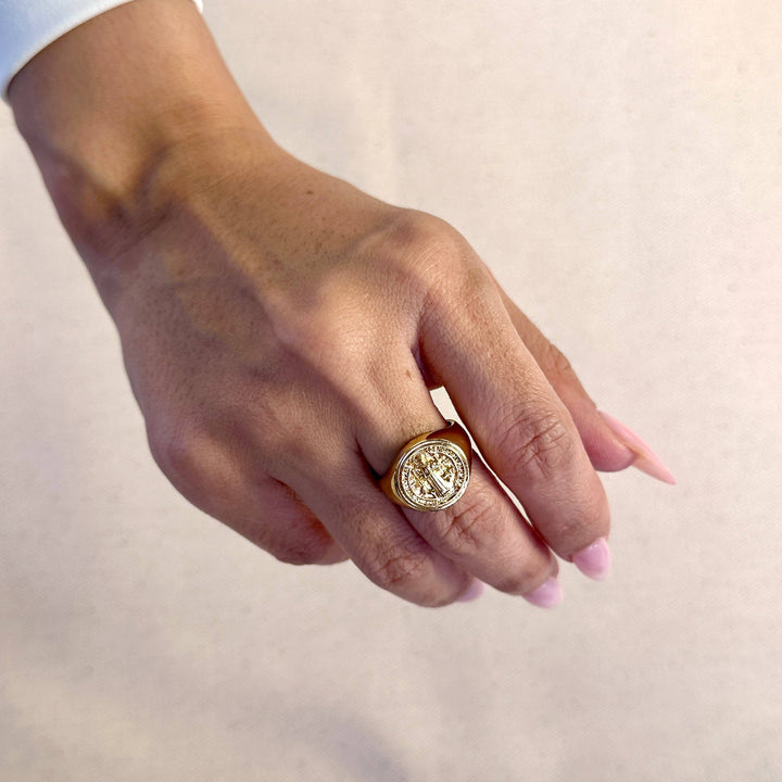 18k Gold Filled Saint Benedict Signet Ring GoldFi