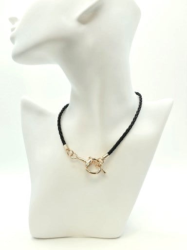 Horsebit Toggle Braided Leather Cord Necklace Sessori