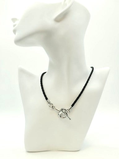 Horsebit Toggle Braided Leather Cord Necklace Sessori