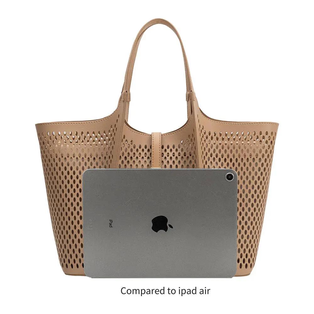 Melie Bianco Malia Ivory Laser Cut Vegan Leather Tote Bag Melie Bianco