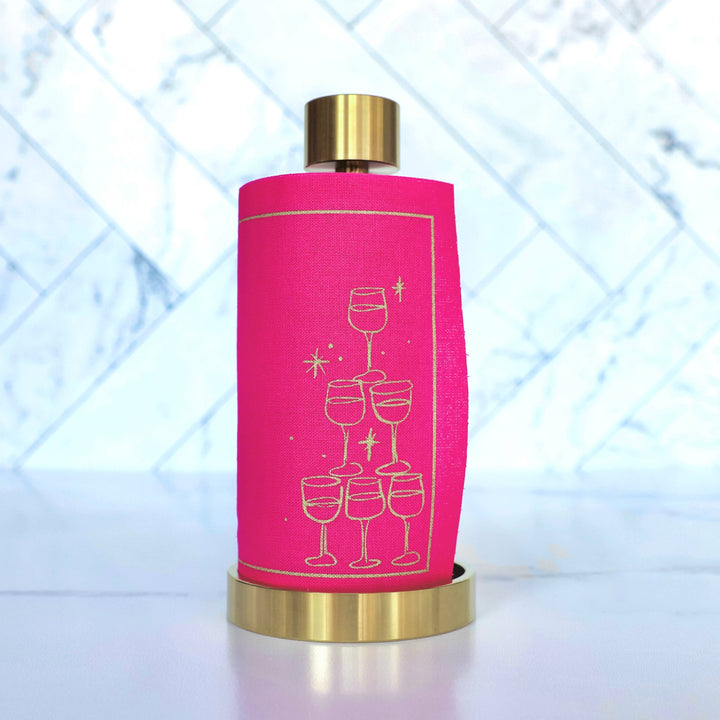 Cotton Cocktail Napkin Roll: Blush Bubbles (Vibrant Pink) Toasting With Tara