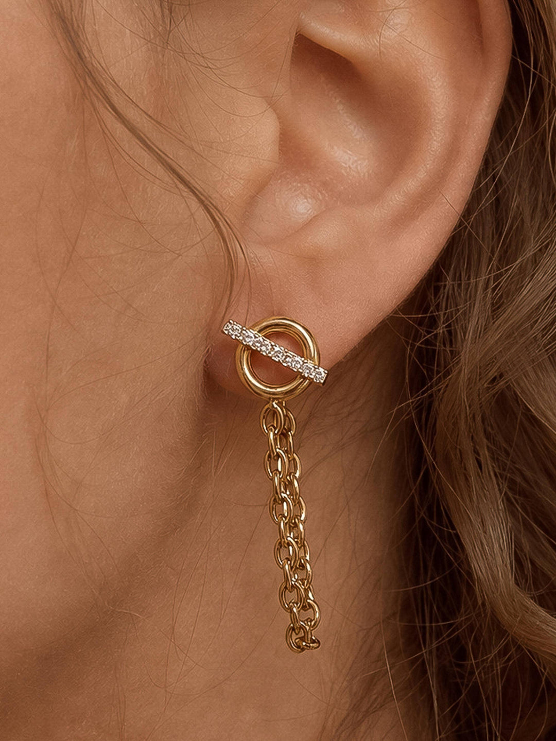 Lisle 18K Gold Non-Tarnish CZ Chain Drop Earrings