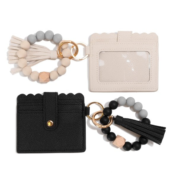 Beaded Bracelet Keyring With Vegan Leather Wallet & Tassel