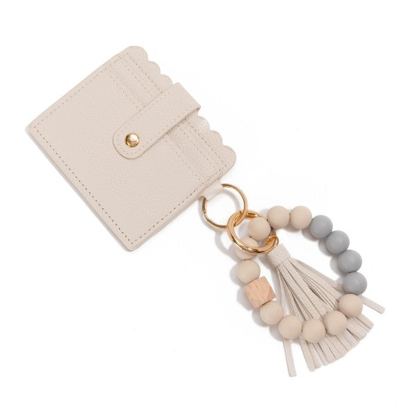 Beaded Bracelet Keyring With Vegan Leather Wallet & Tassel