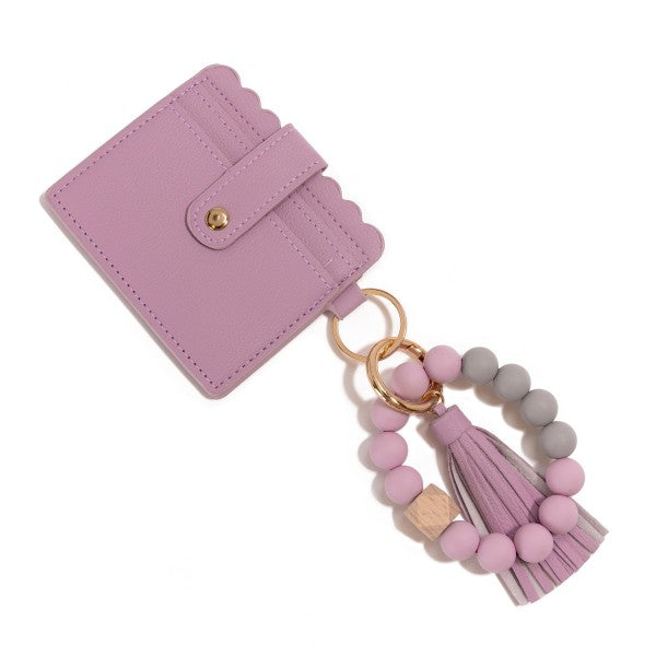 Beaded Bracelet Keyring With Vegan Leather Wallet & Tassel