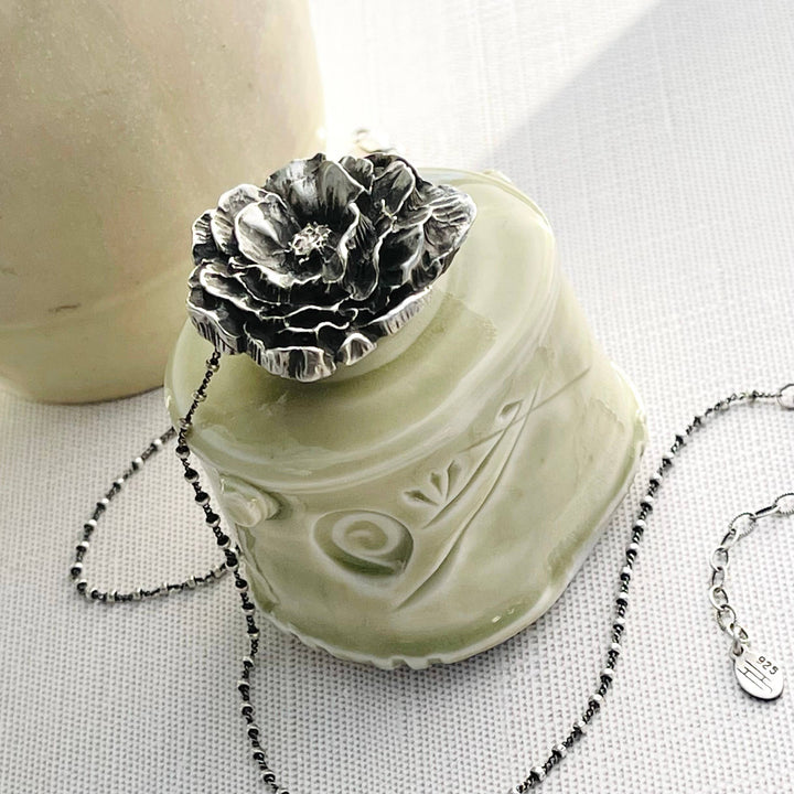 Sterling Silver Peony Necklace