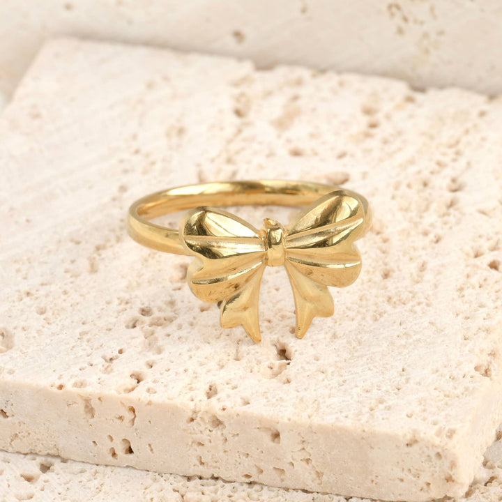 Thin Bow Ring - Stainless Steel Gold Bow Tie Ring