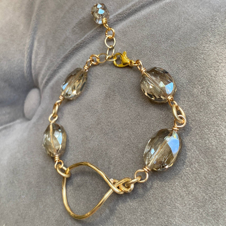 Gold Crystal Bracelet Hammered Hoop Connector