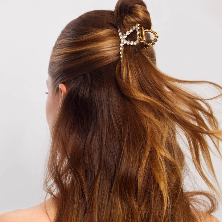 Metal Rhinestone Loop Claw Clip 1pc- Gold KITSCH