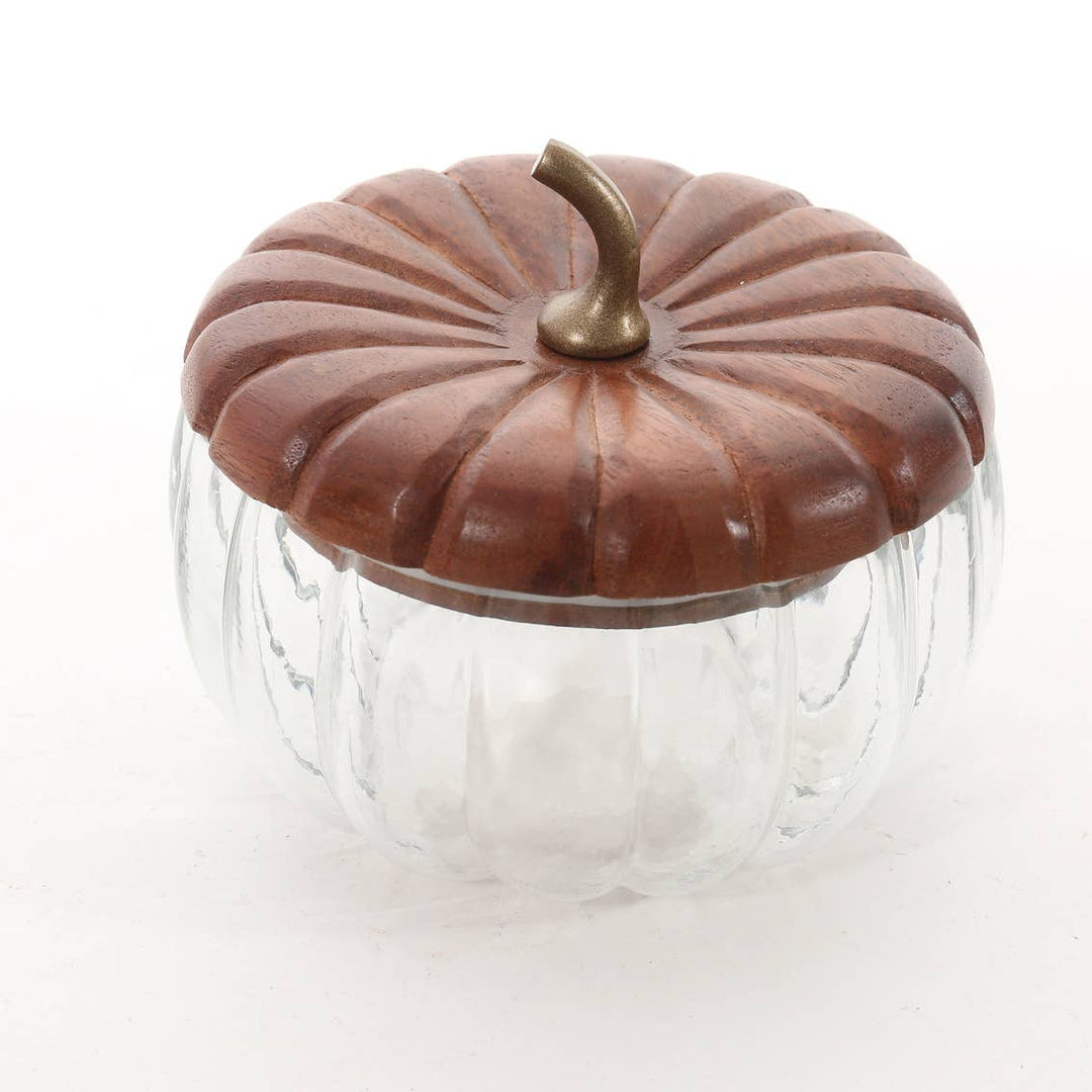 Glass and Wood Storage Pumpkin - Fall Decor