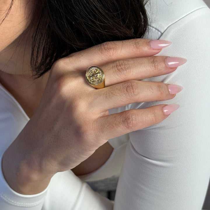 18k Gold Filled Saint Benedict Signet Ring GoldFi