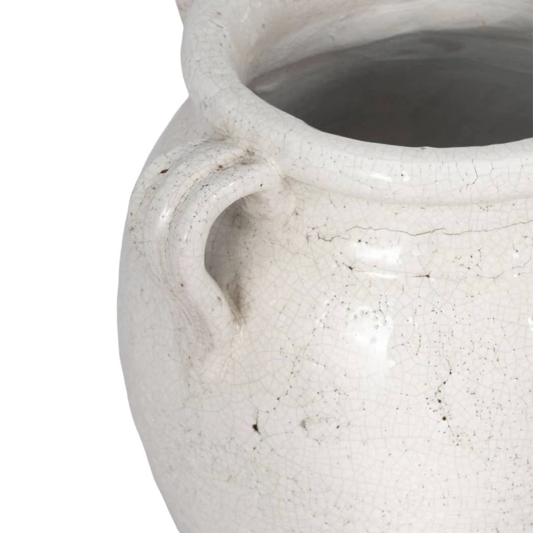 White 9 in. Terracotta Crackle Amphora Vase with Handles Sagebrook Home