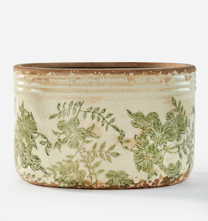 Stoneware Oval Botanical Planter