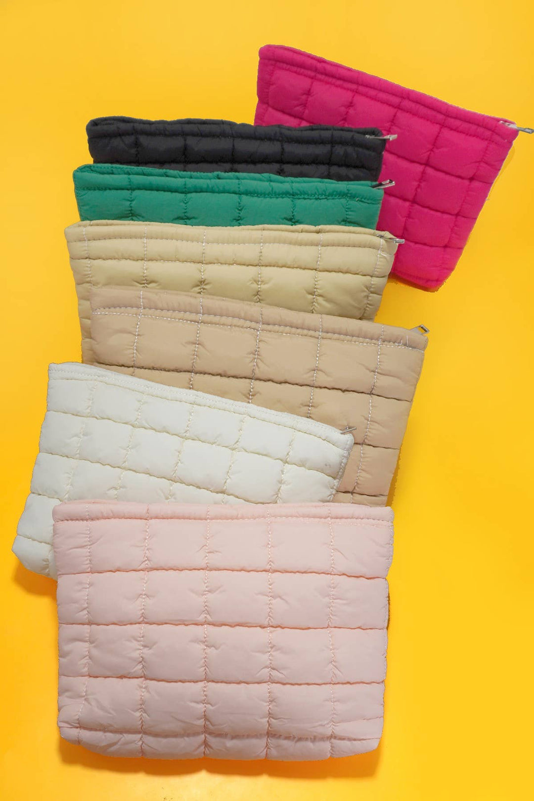 QUILTED PUFFY COSMETIC MAKEUP POUCH