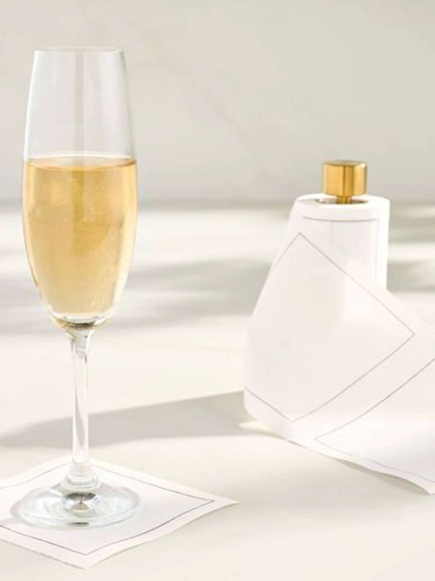 Solid White Rabbit Cocktail Napkin Gold Border