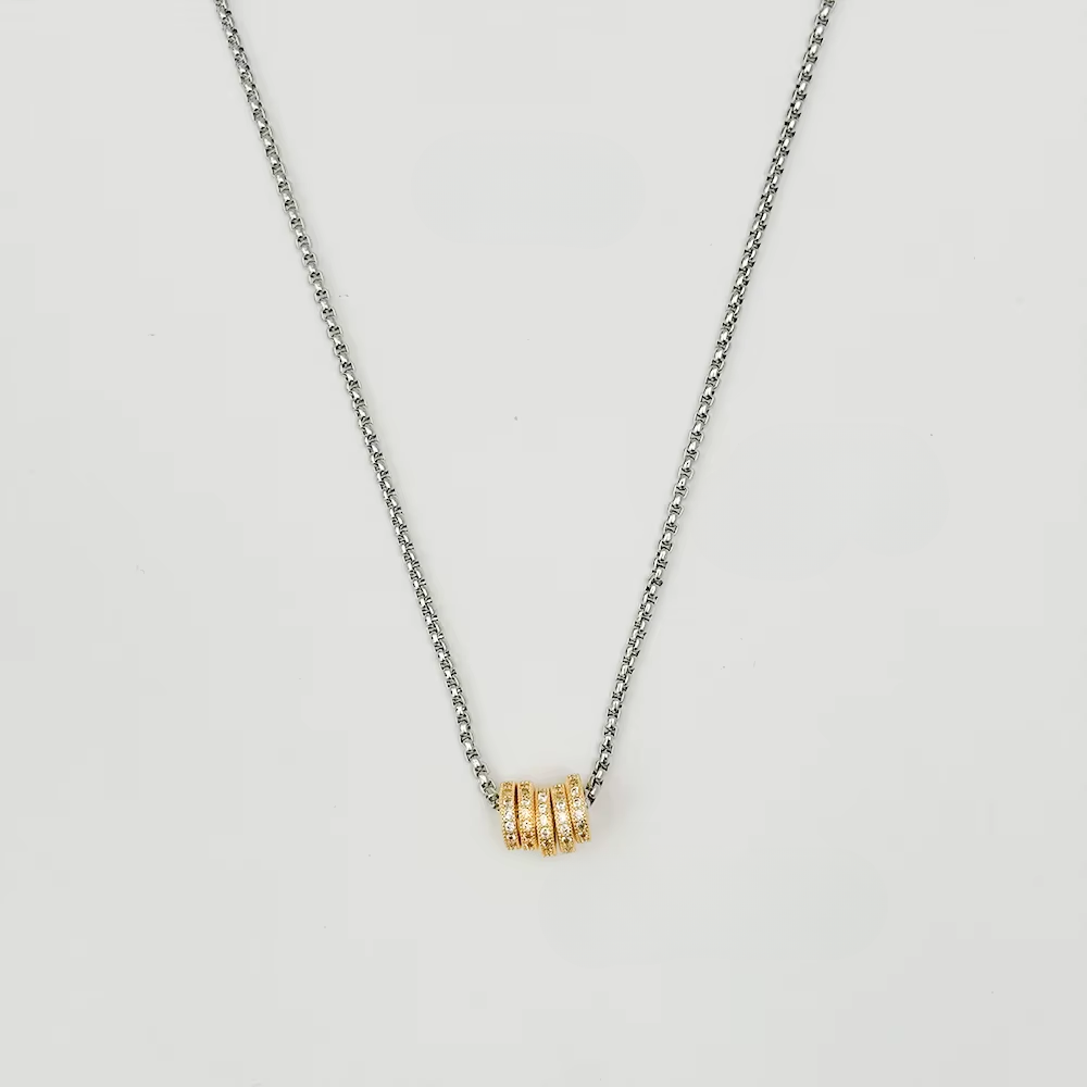 Milan Stack Necklace 18K Gold Two Tone Layered Chain (17.7” &amp; 19.7”)