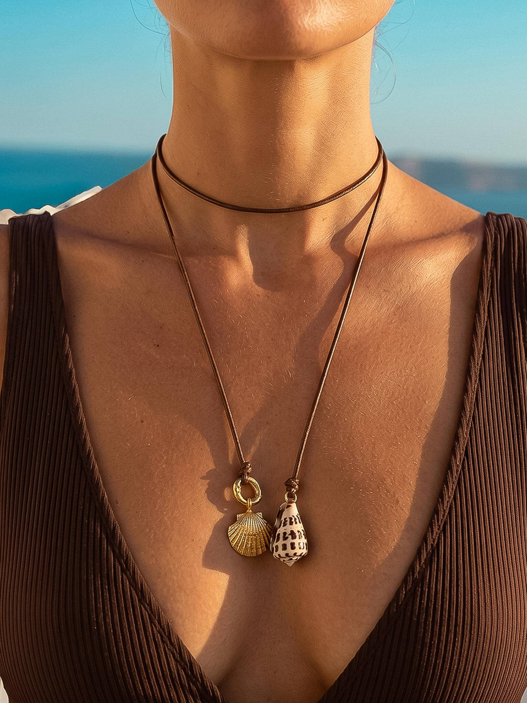 Chia 18K Gold Non-Tarnish Shell Charm Cord Necklace Flânerie by MAIQ