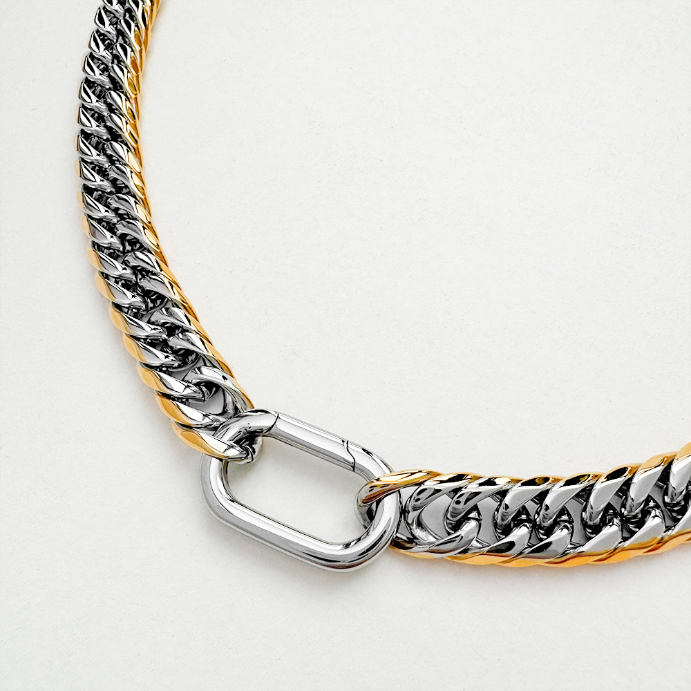 Milan Stack Necklace 18K Gold Two Tone Layered Chain (17.7” &amp; 19.7”)