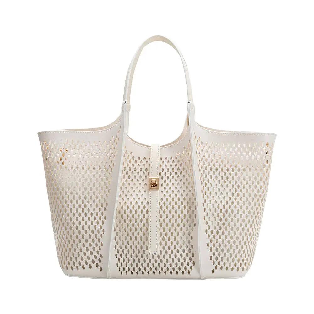 Melie Bianco Malia Ivory Laser Cut Vegan Leather Tote Bag Melie Bianco