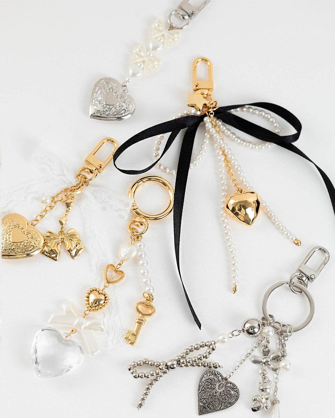 Romantic Whimsy Vintage Heart &amp; Pearl Bag Charm Sessori