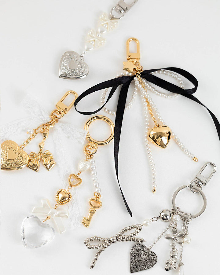 Romantic Whimsy Vintage Heart &amp; Pearl Bag Charm Sessori