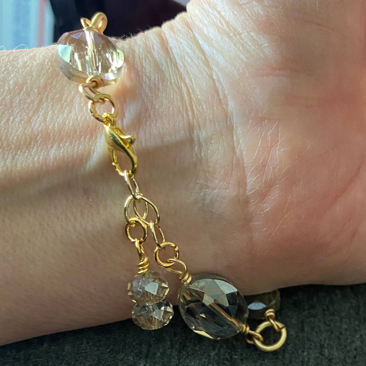 Gold Crystal Bracelet Hammered Hoop Connector