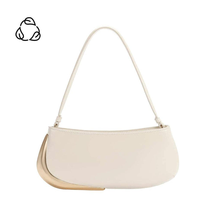 Sade Ivory recycled vegan leather shoulder bag by Melie Bianco with gold-tone crescent accent.