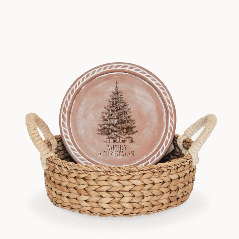 Handmade Bread Warmer & Wicker Basket - Christmas Round