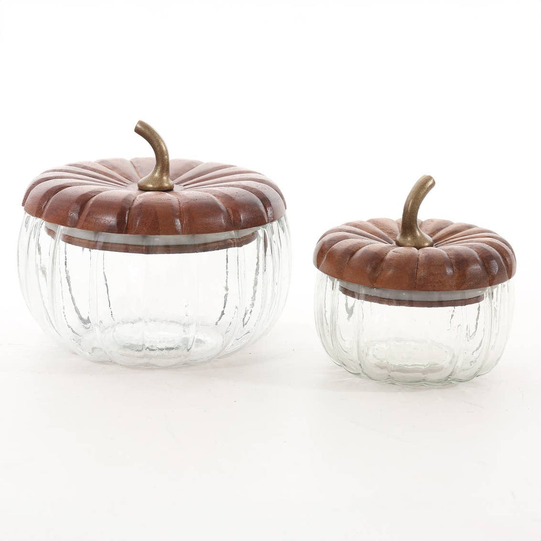 Glass and Wood Storage Pumpkin - Fall Decor